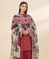 Women's Unstitched Khaddar Red Embroidered 3 Piece Suit